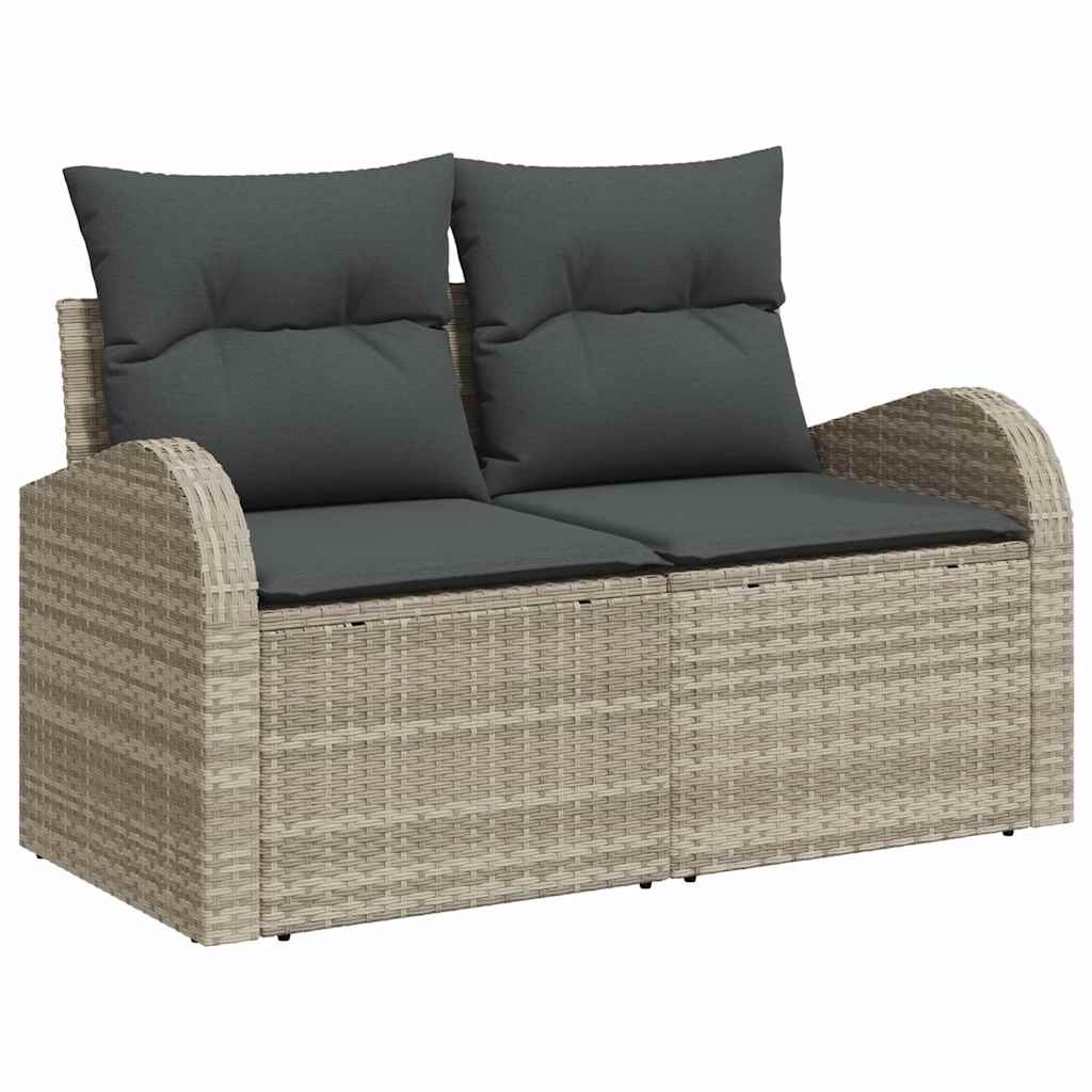 Garten-Sofa-Set mit Speicher 8 pcs Hellgrau Poly Rattan